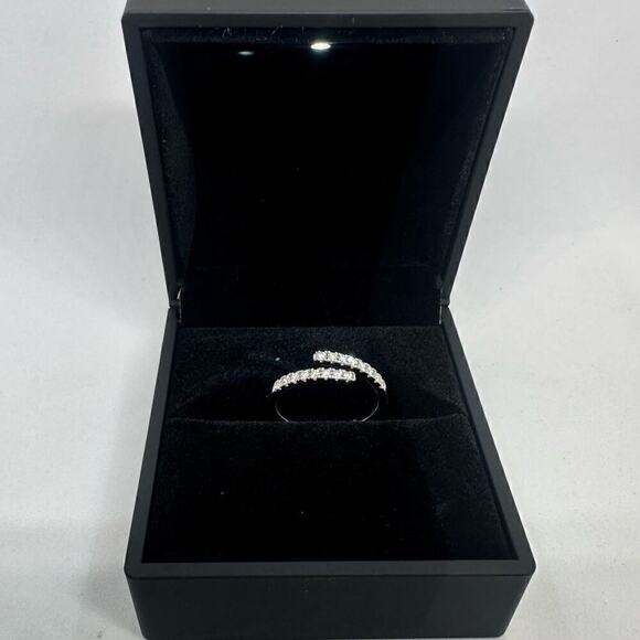 Moissanite Diamond Band Split Half Eternity Stackable Ring 18k Plated Adjustable - Picture 15 of 16